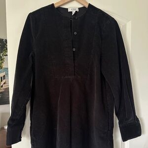 COS BLACK A-LINE CORDUROY SHIRT DRESS WITH POCKETS